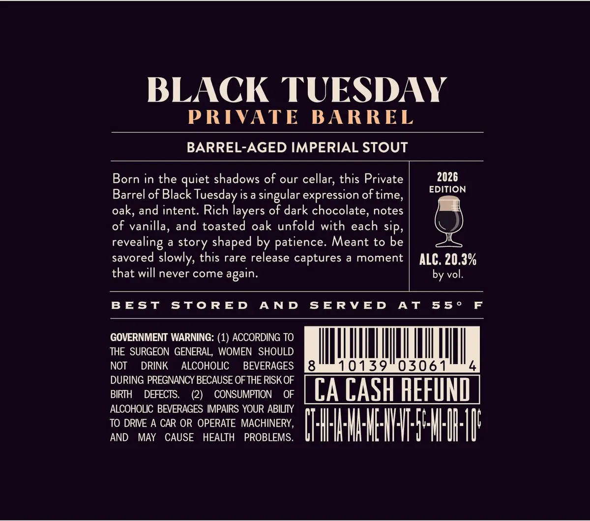Black Tuesday Private Barrel label art — THE BRUERY