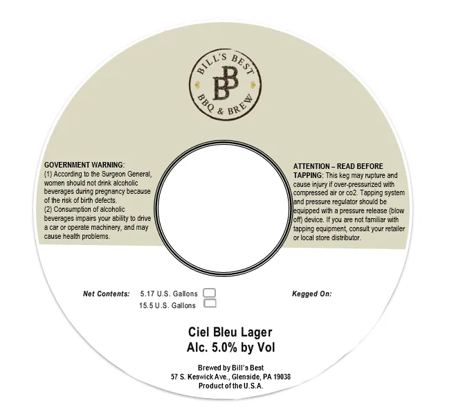 Ciel Bleu Lager — full label as filed with TTB