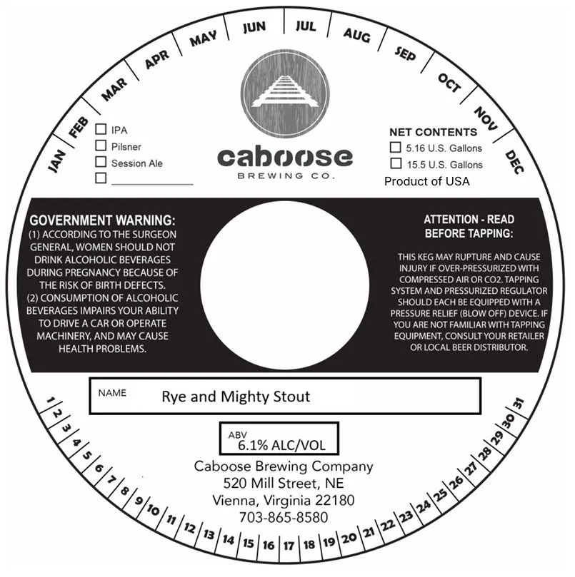 Rye and Mighty Stout — full label as filed with TTB
