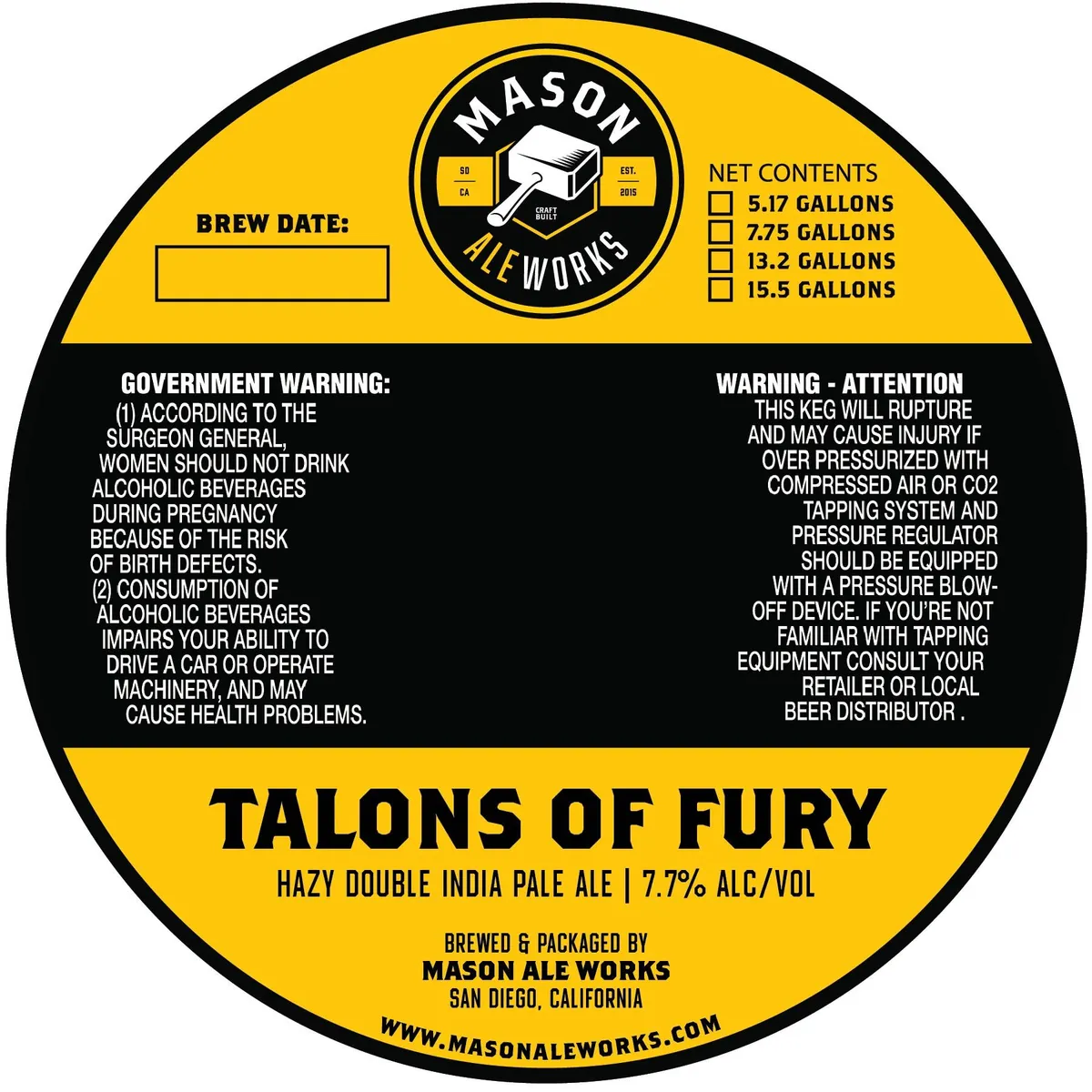 Talons Of Fury — full label as filed with TTB