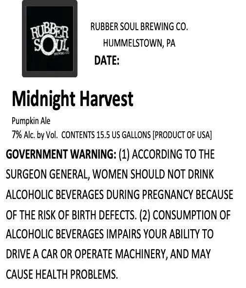 Midnight Harvest — full label as filed with TTB