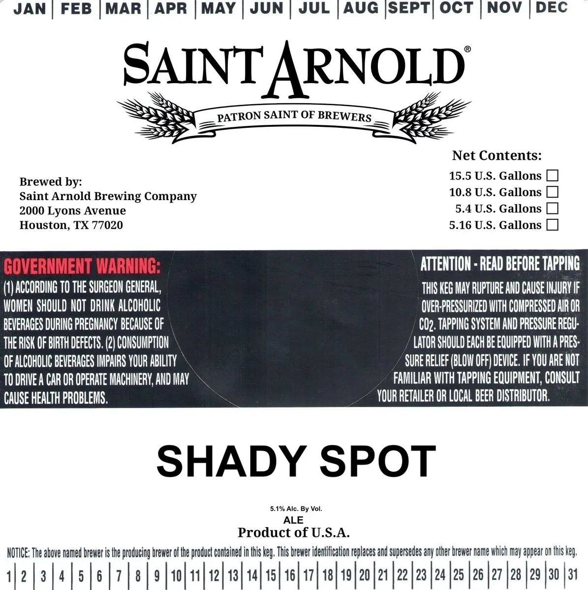 Shady Spot — full label as filed with TTB