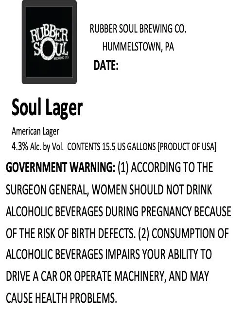 Soul Lager — full label as filed with TTB