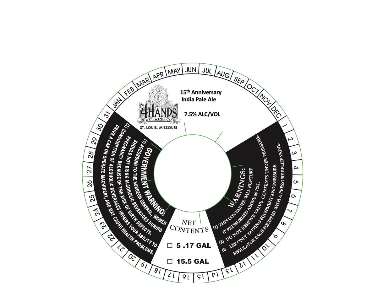 15th Anniversary IPA — full label as filed with TTB