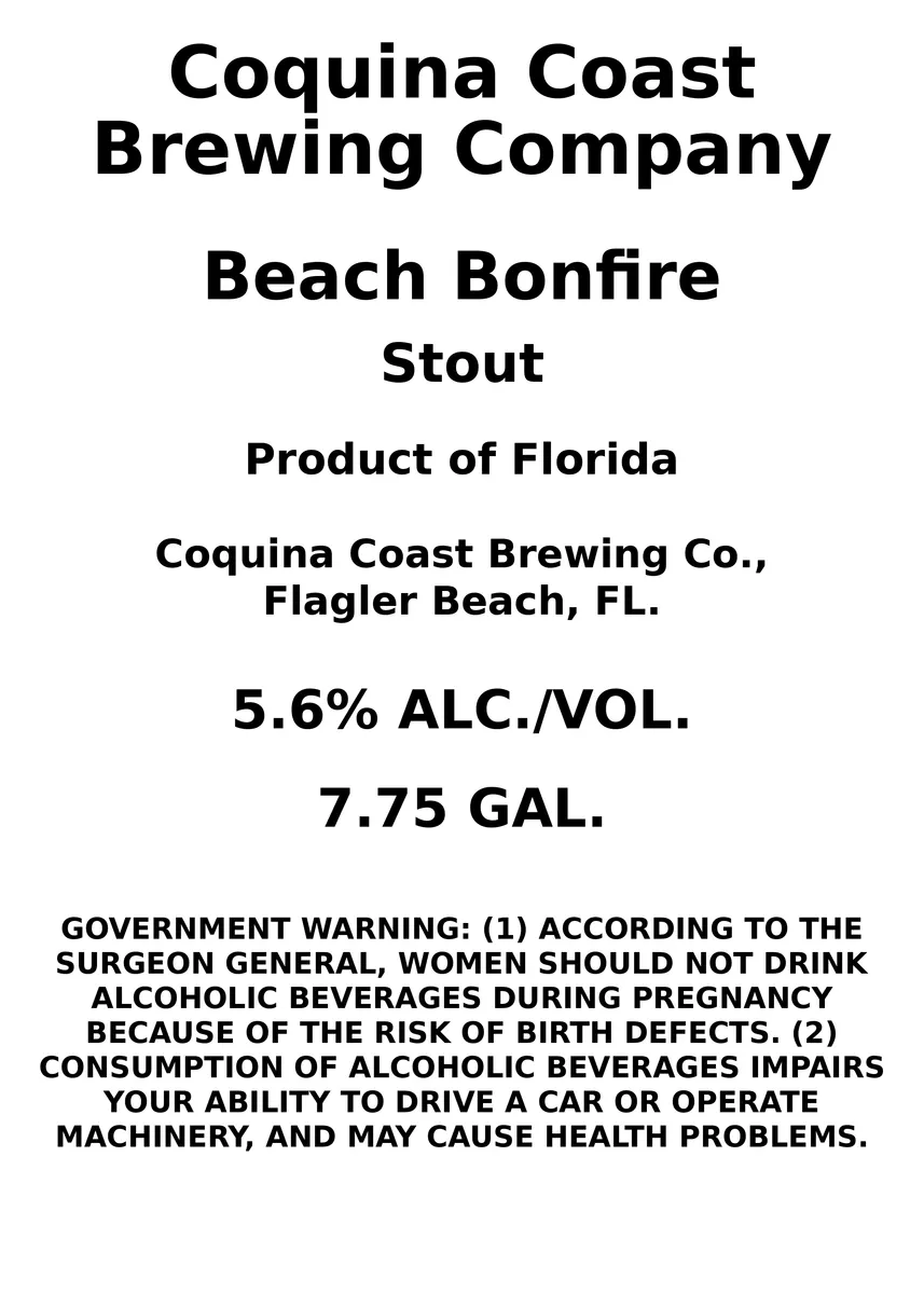 Beach Bonfire Stout — full label as filed with TTB