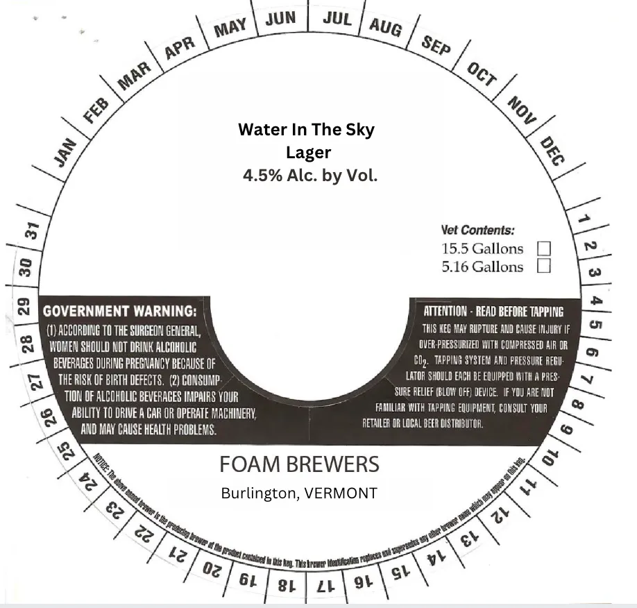 Water In The Sky — full label as filed with TTB