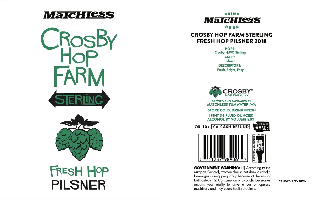 Crosby Hop Farm Sterling Fresh Hop Pilsner — full label as filed with TTB