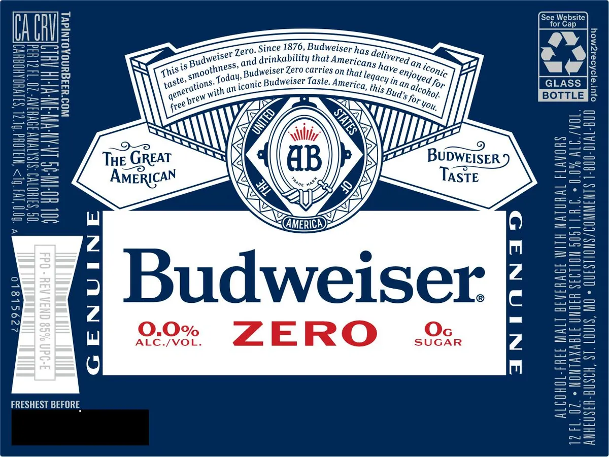 Budweiser Zero label art — BUDWEISER