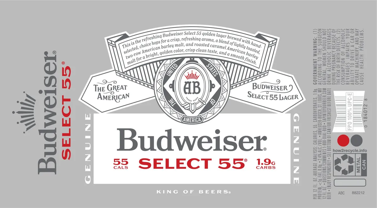 Budweiser Select 55 — full label as filed with TTB
