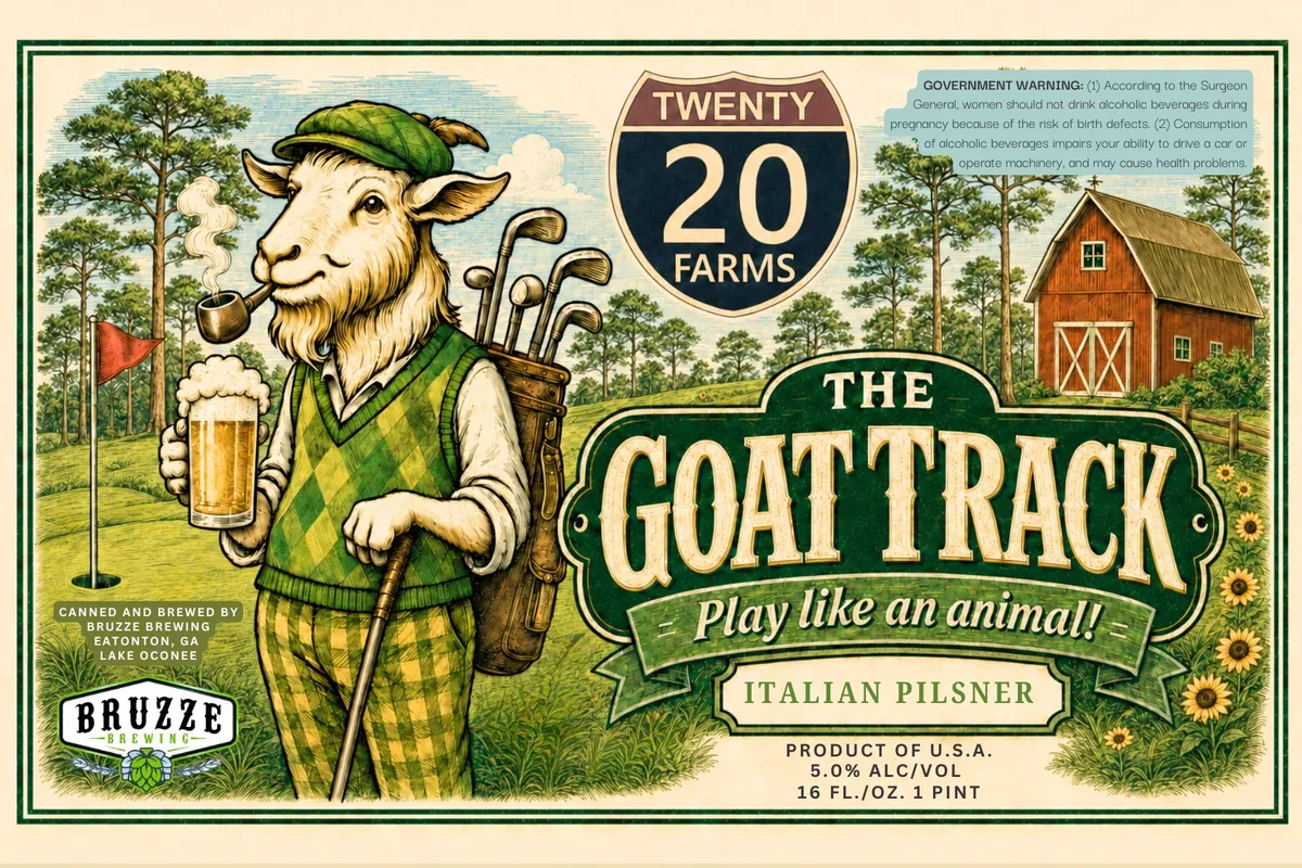 The Goat Track label art — BRUZZE BREWING