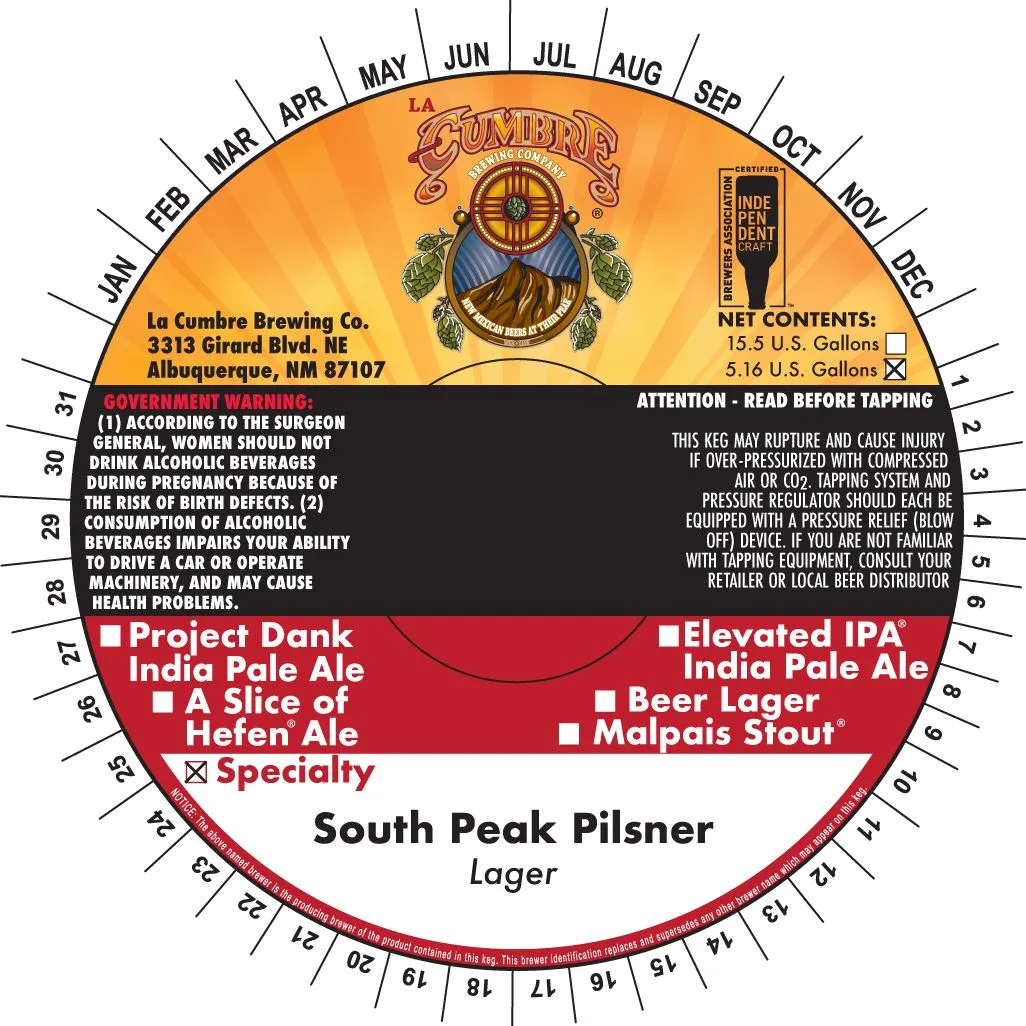South Peak Pilsner — full label as filed with TTB