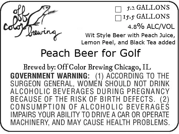 Peach Beer for Golf — full label as filed with TTB