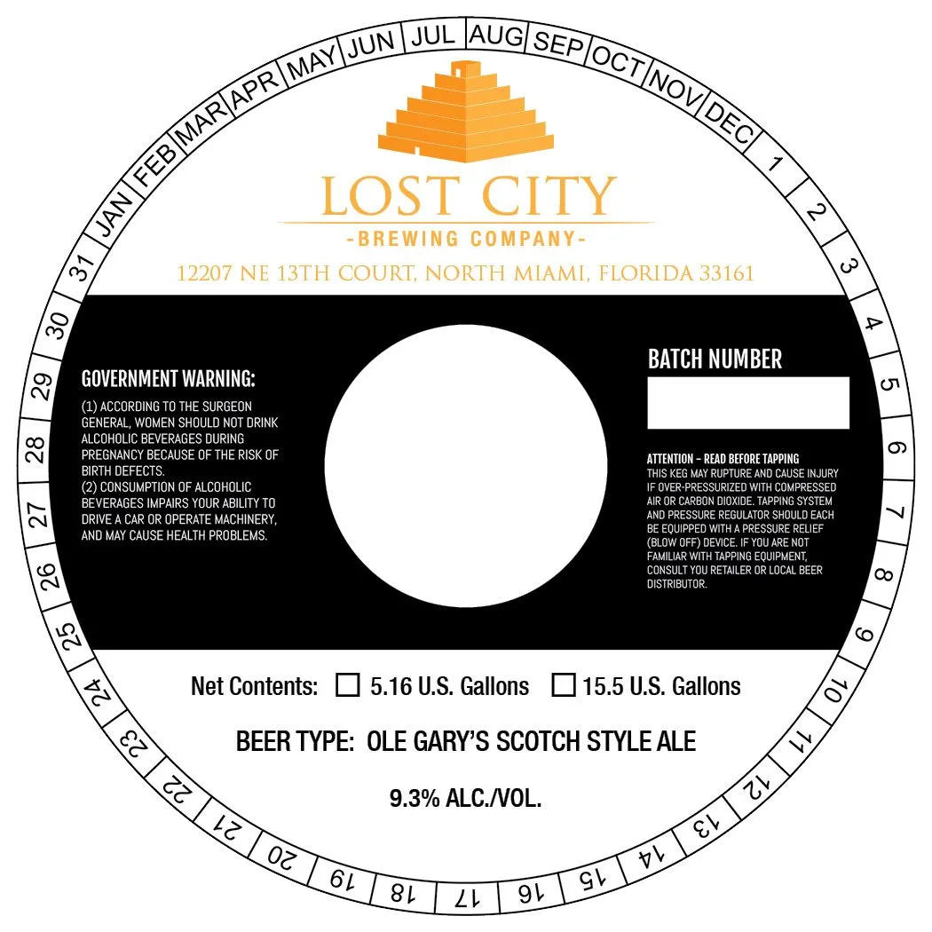 Ole Gary's Scotch Style Ale — full label as filed with TTB