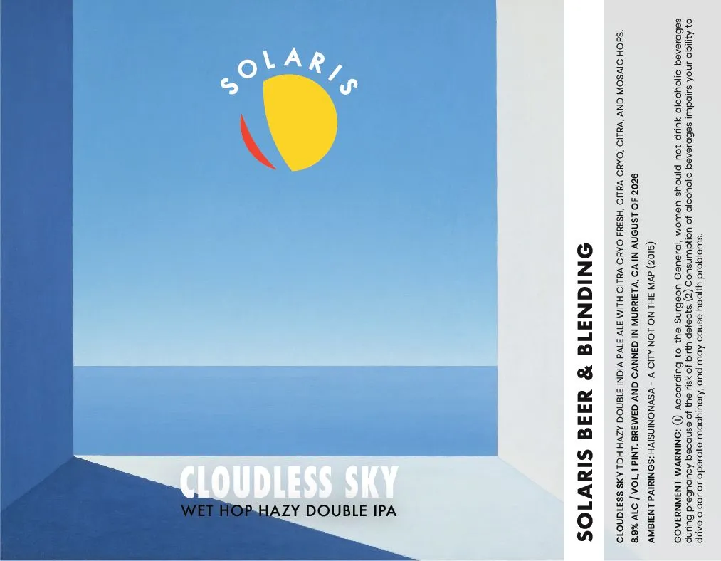 Cloudless Sky — full label as filed with TTB