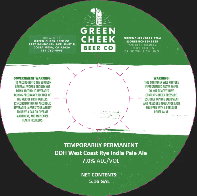 Temporarily Permanent DDH West Coast Rye India Pale Ale — full label as filed with TTB