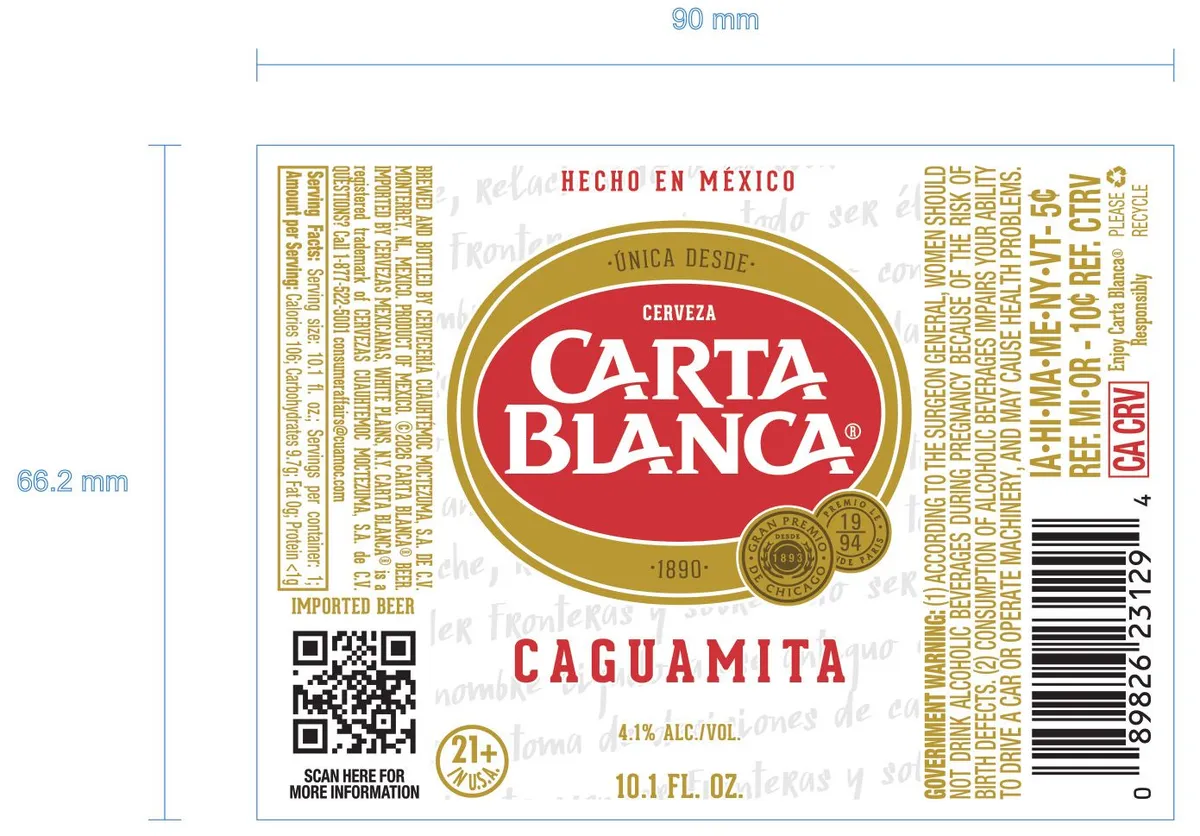 Carta Blanca Caguamita — full label as filed with TTB