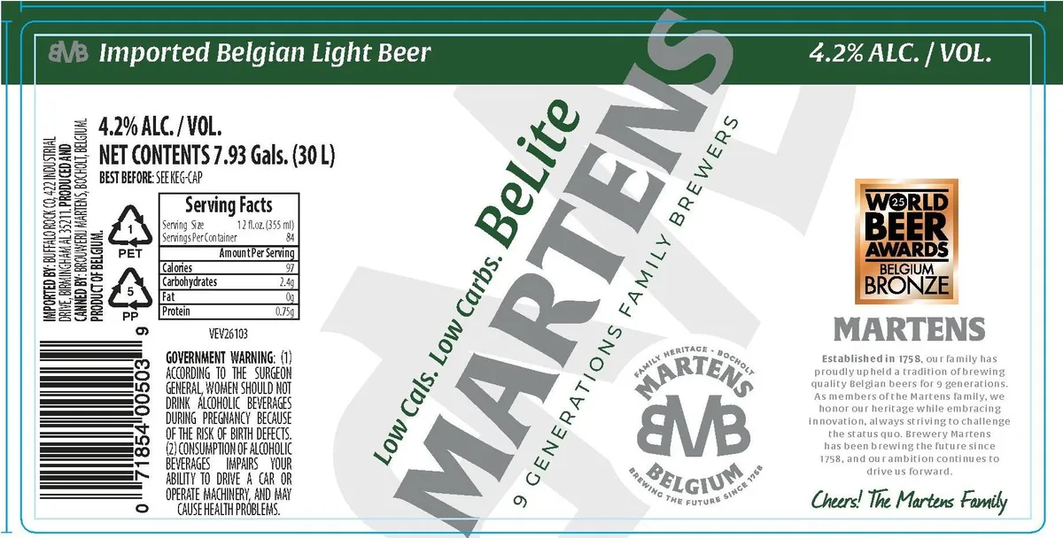 Martens BeLite — full label as filed with TTB