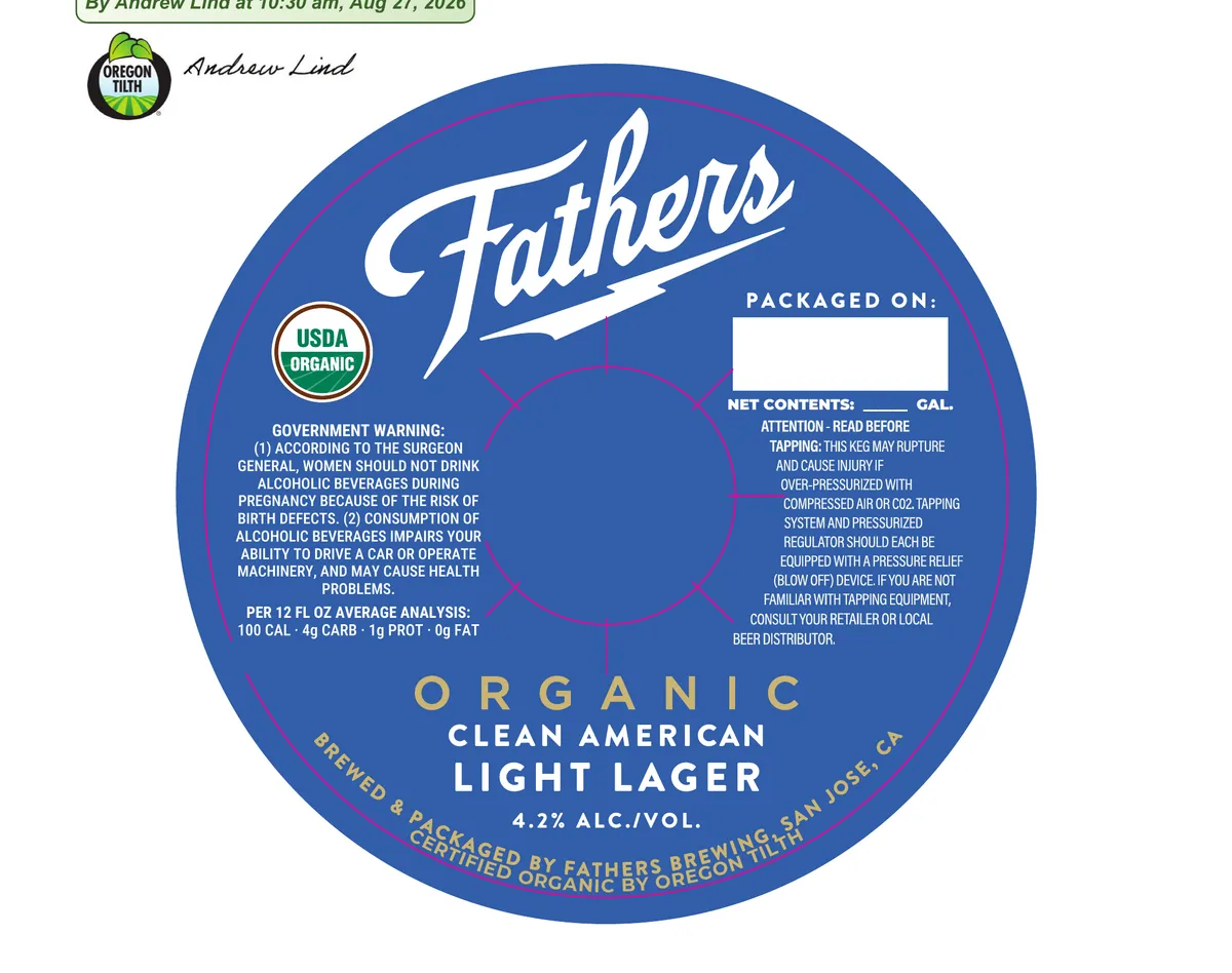 Fathers Light Lager — full label as filed with TTB
