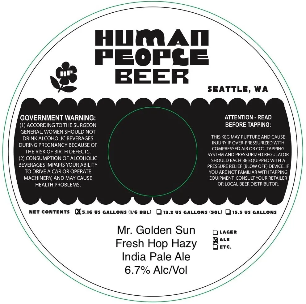 Mr. Golden Sun Fresh Hop Hazy India Pale Ale — full label as filed with TTB