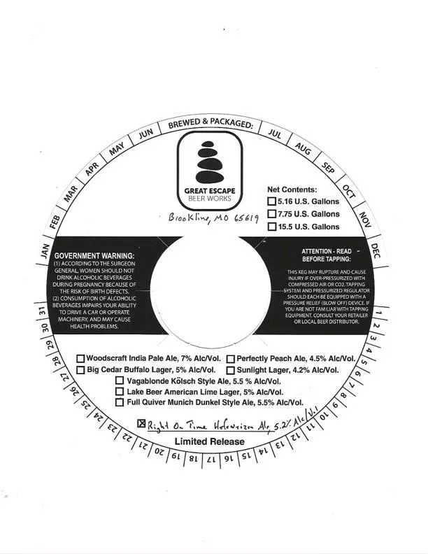 Right On Time Hefeweizen Ale — full label as filed with TTB
