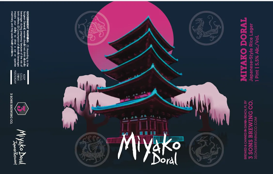 Miyako Doral label art — 3 SONS BREWING CO