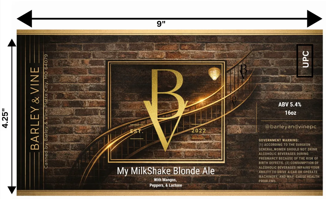My MilkShake Blonde Ale — full label as filed with TTB