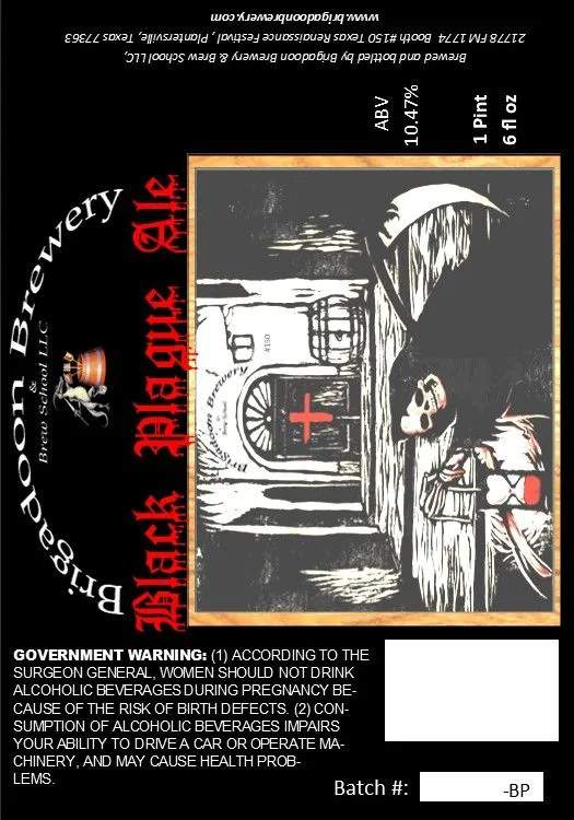 Black Plague Ale — full label as filed with TTB