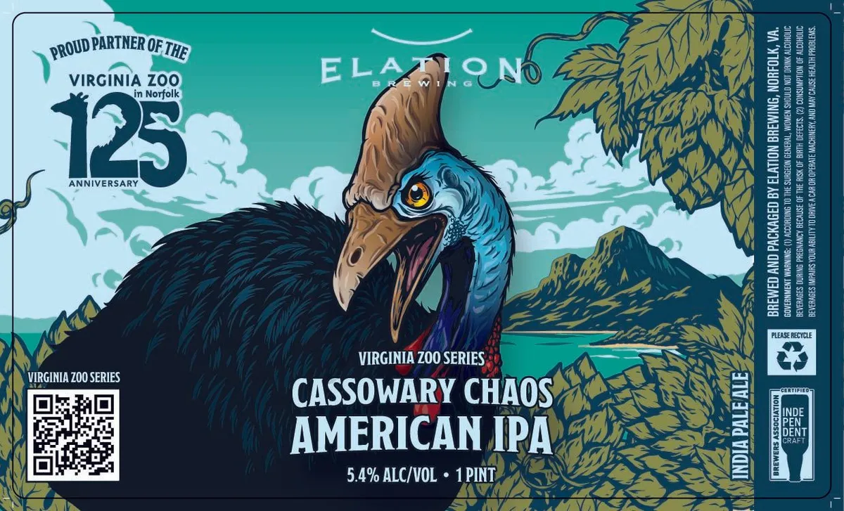 Cassowary Chaos label art — ELATION BREWING