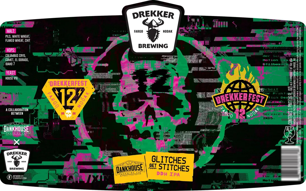 Glitches Get Stitches label art — DREKKER BREWING COMPANY