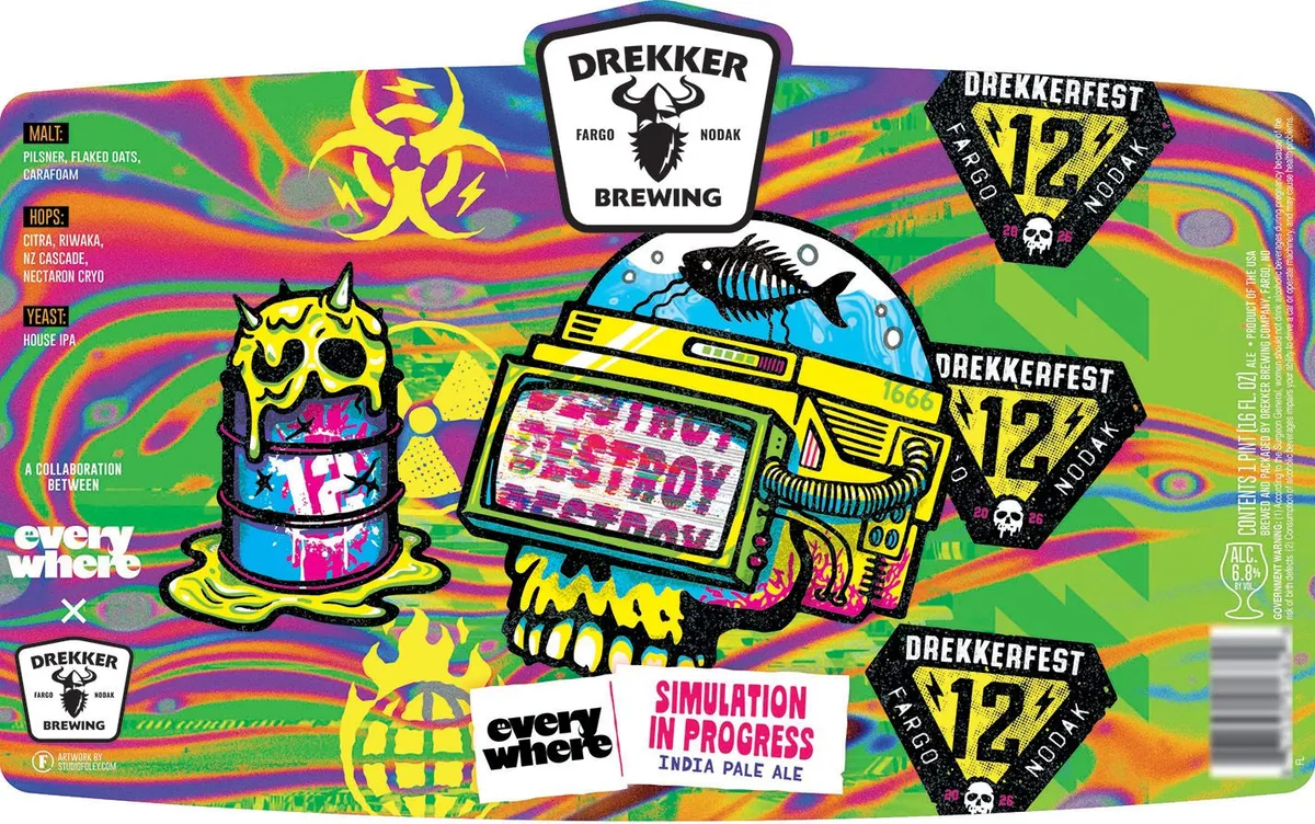 Simulation In Progress label art — DREKKER BREWING COMPANY