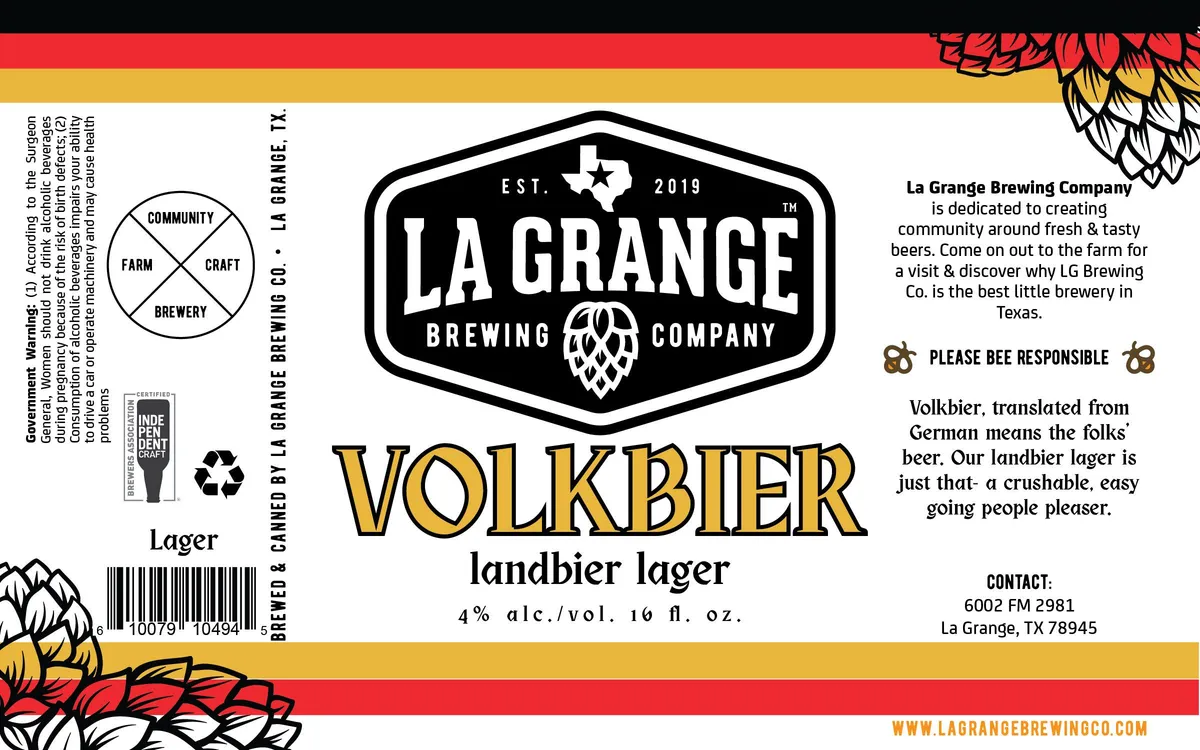 Volkbier label art — LA GRANGE BREWING COMPANY