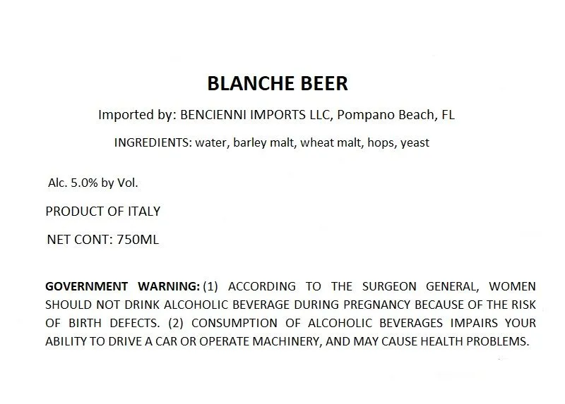 Blanche Beer — full label as filed with TTB
