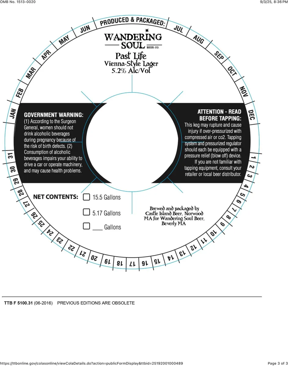 Past Life — full label as filed with TTB