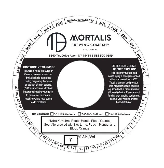 Hydra Key Lime Peach Mango Blood Orange — full label as filed with TTB