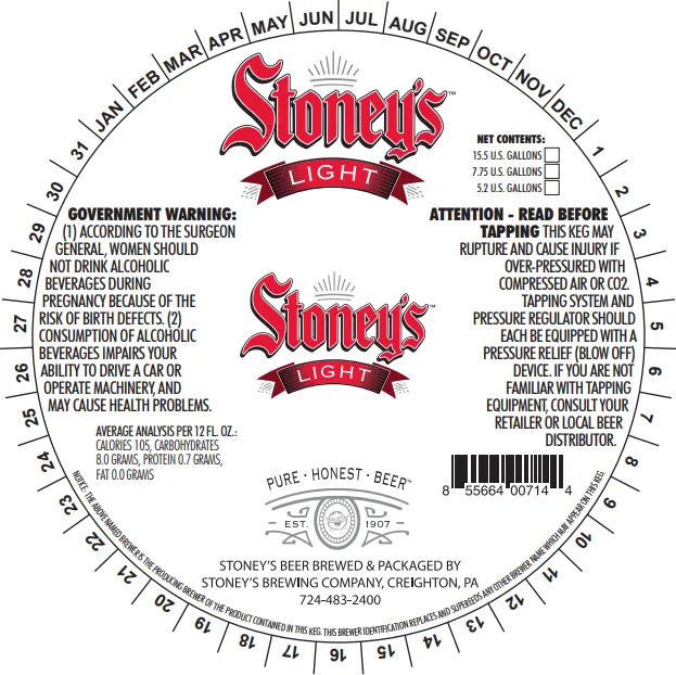 Stoney's Light — full label as filed with TTB