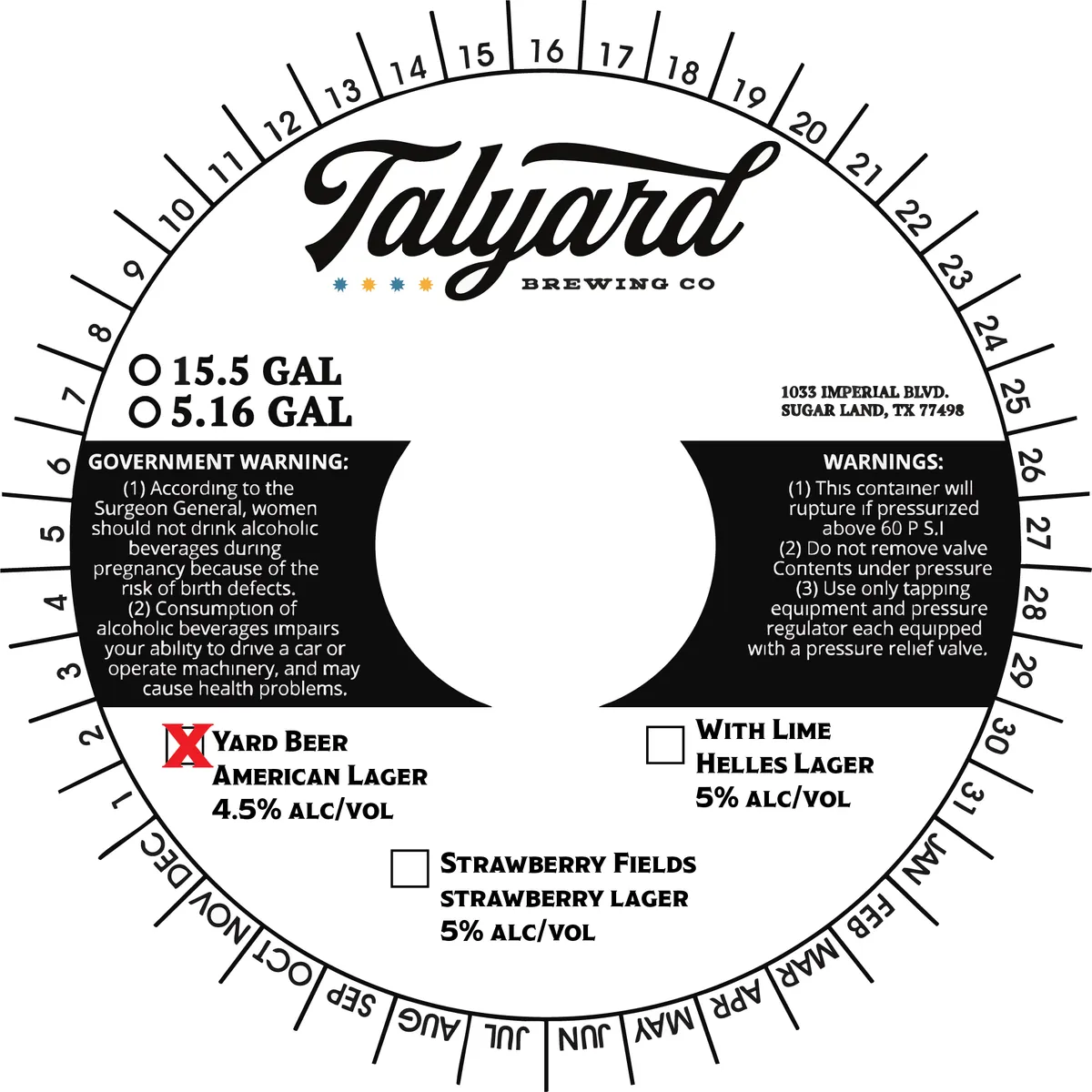 Yard Beer — full label as filed with TTB