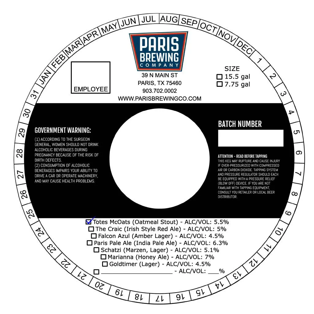 Totes McOats Oatmeal Stout — full label as filed with TTB