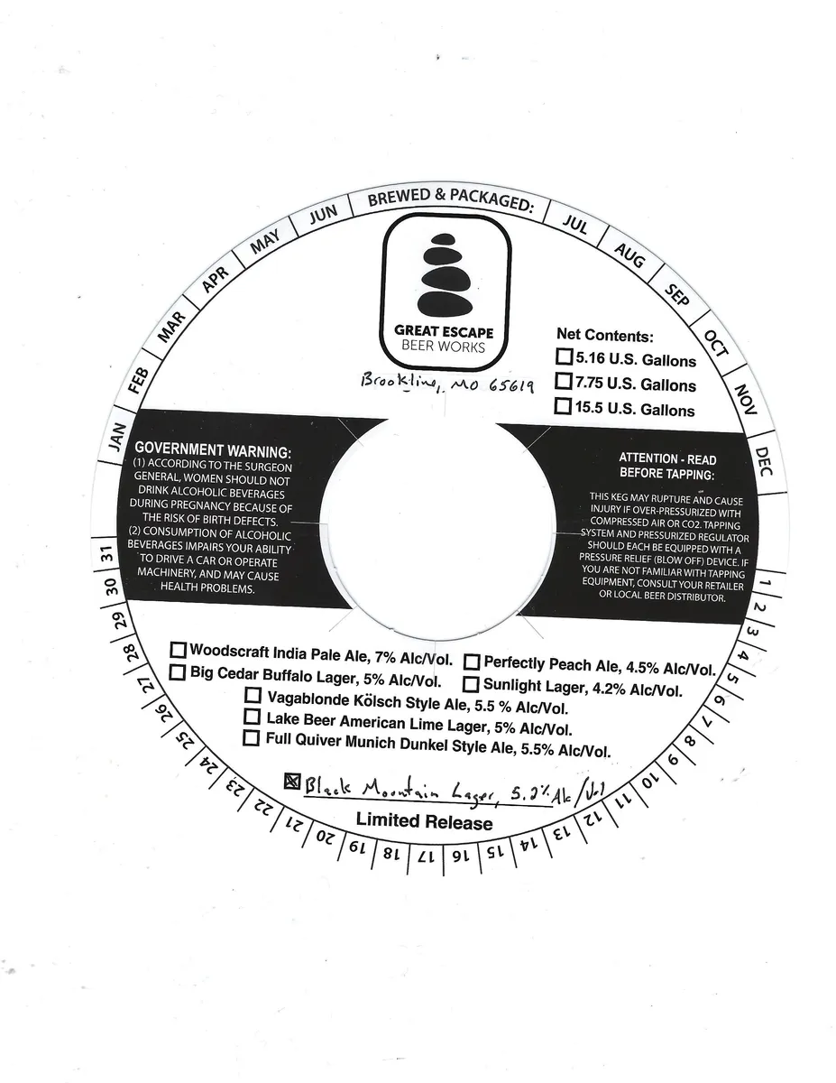 Black Mountain Lager — full label as filed with TTB