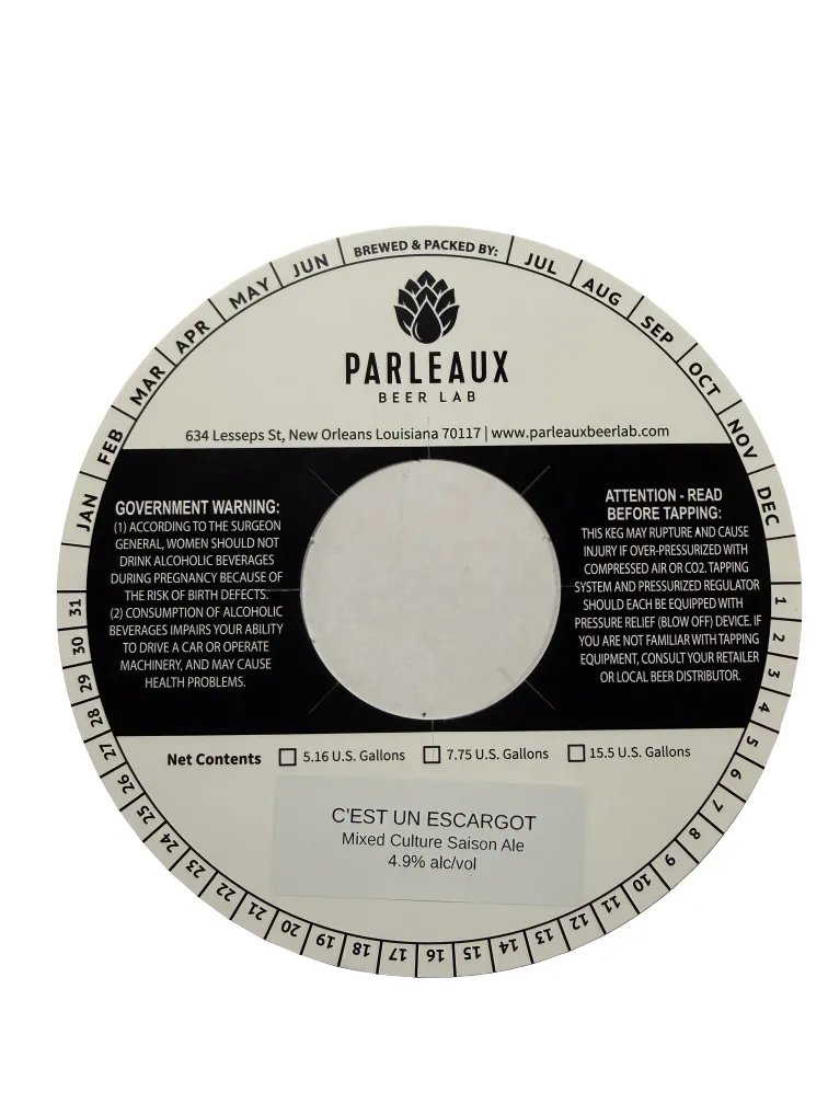 C'est Un Escargot — full label as filed with TTB