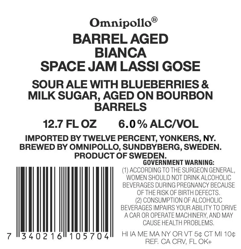 Barrel Aged Bianca Space Jam Lassi Gose — full label as filed with TTB