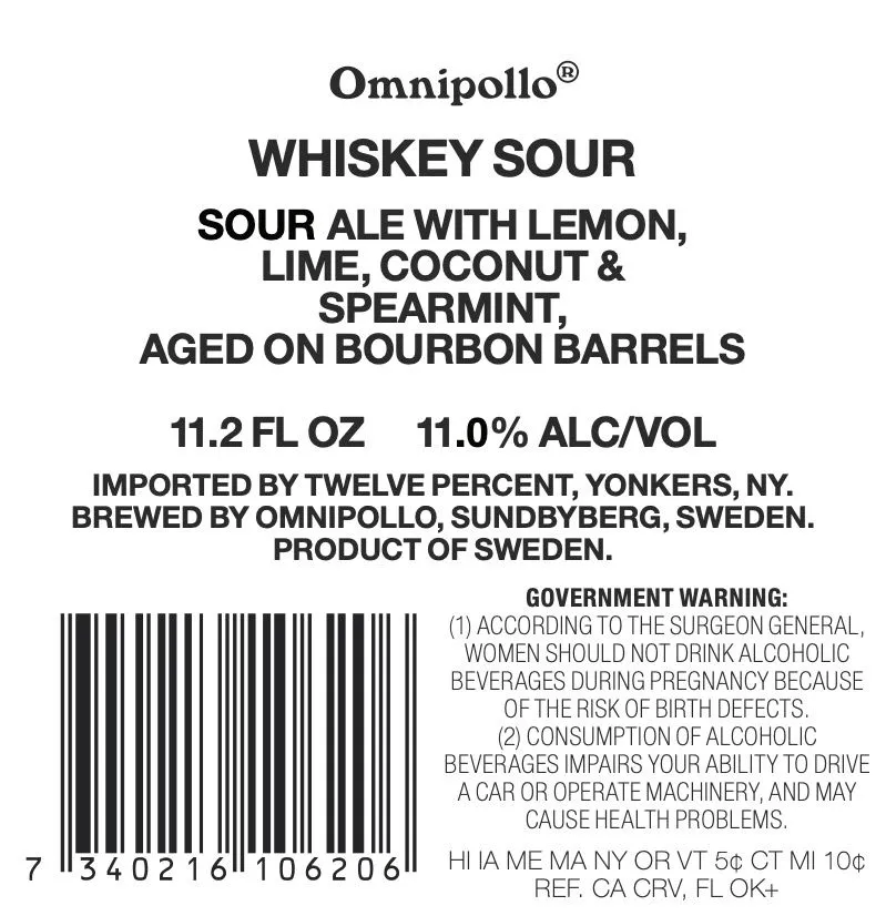 Whiskey Sour — full label as filed with TTB