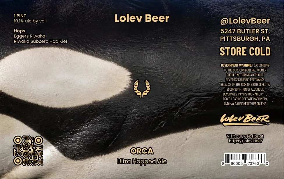 Orca — full label as filed with TTB