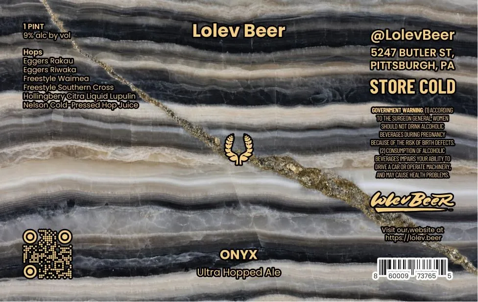 Onyx — full label as filed with TTB