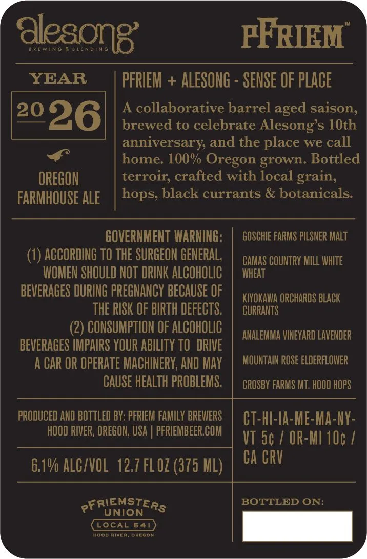 PFRIEM + ALESONG - Sense of Place label art — PFRIEM FAMILY BREWERS