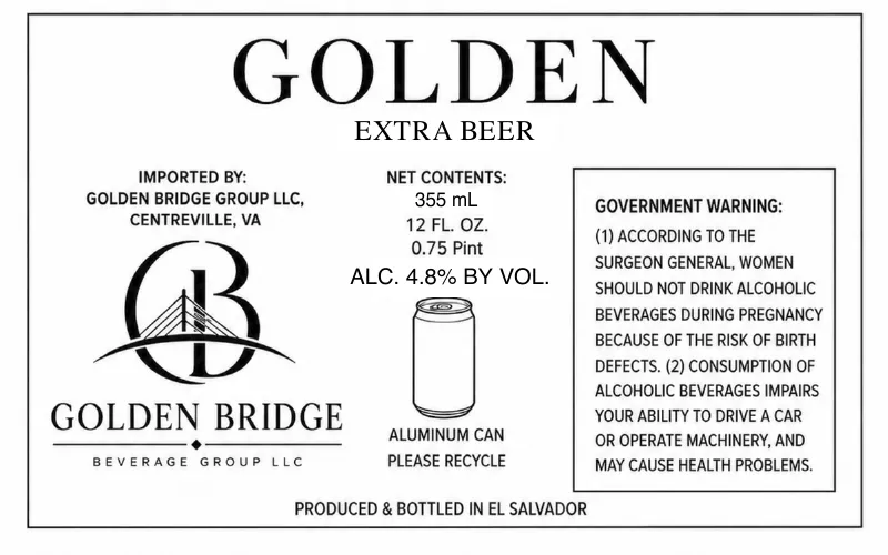Golden Extra — full label as filed with TTB