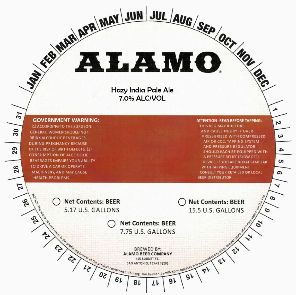 Alamo Hazy India Pale Ale — full label as filed with TTB