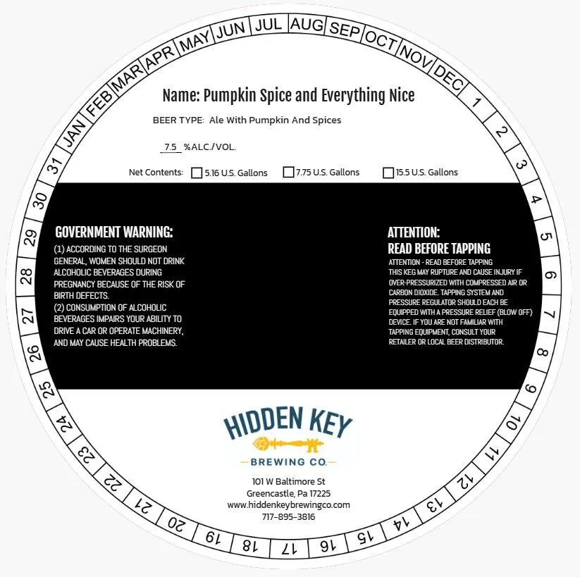 Pumpkin Spice and Everything Nice — full label as filed with TTB