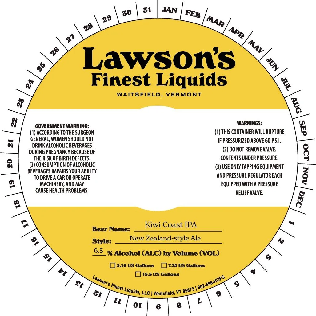 Kiwi Coast IPA — full label as filed with TTB