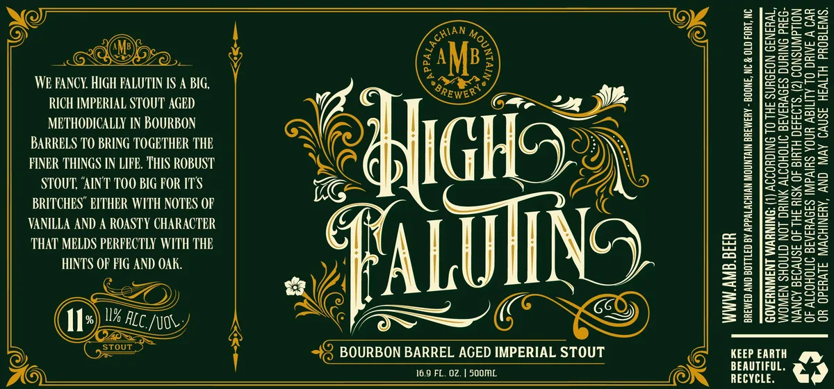 High Falutin Bourbon Barrel Aged Imperial Stout — full label as filed with TTB