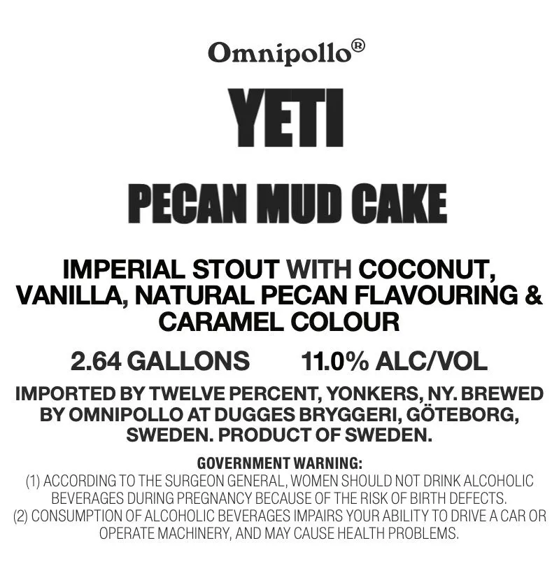Yeti Pecan Mud Cake — full label as filed with TTB
